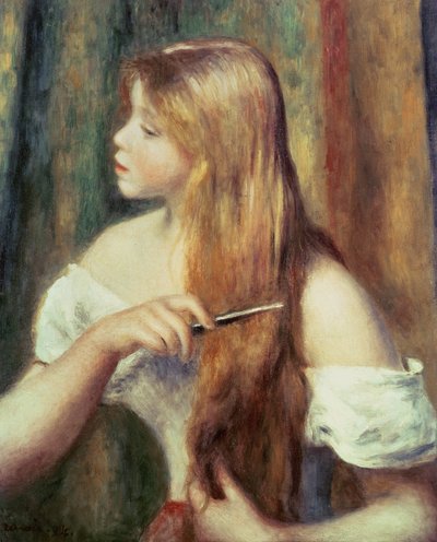 髪をとかすブロンドの女の子、1894 作： Pierre Auguste Renoir